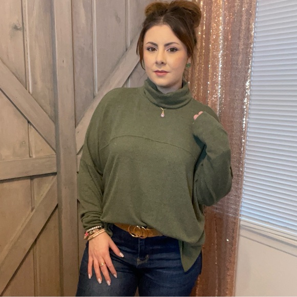 aerie Sweaters - Aerie Forest Green Super Soft Slub Oversized Knit Long sleeve Top M